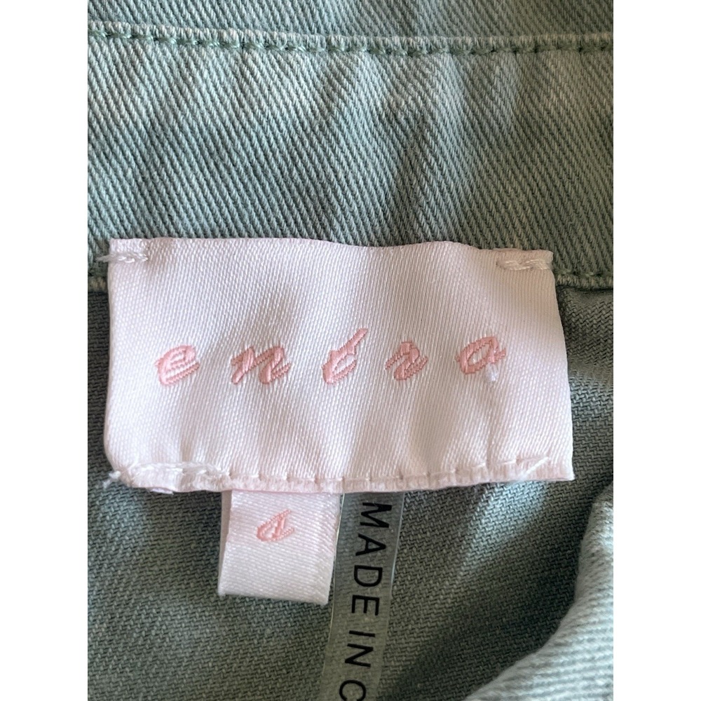 Entro Womens S Green Denim Blouse Puff Sleeve Snap Front 100% Cotton Cottagecore - Picture 3 of 11